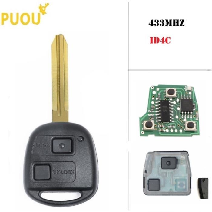Coque clé,Clé télécommande à 2 boutons, 315MHz, transpondeur id4c, pour voiture Toyota Avensis, Corolla, Yaris, Rav4 FCC