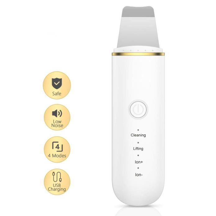 Épurateur De Peau à Ultrasons, Peeling Visage Tire Soin Visage Cleaner Skin Scrubber,nettoyage De Pores D'épluchage Blanc