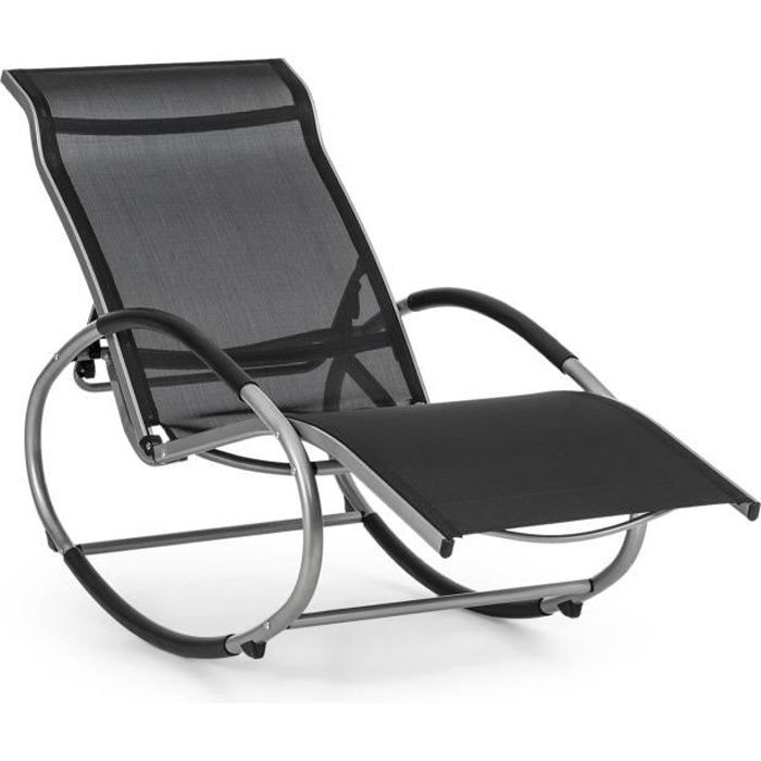 Blumfeldt Santorini Fauteuil de jardin à bascule - Rocking chair - Dossier réglable sur 3 positions - Aluminium & polyester - Noir