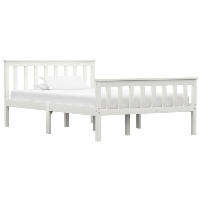 Duokon Cadre de lit Blanc Bois de pin massif 120 x 200 cm-FAS N°970