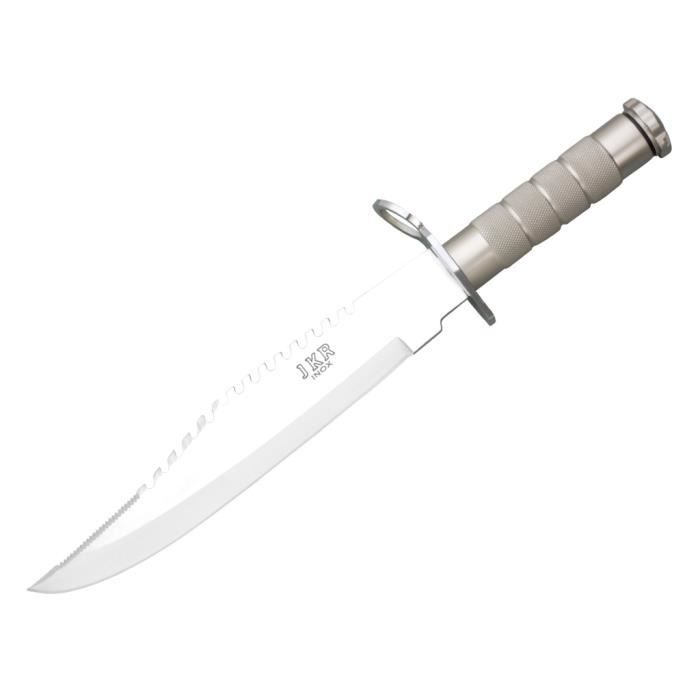 Couteau de survie Joker Poignet en aluminium lame 25cm avec scie circulaire et housse en cuir inclus kit de survie JKR0334