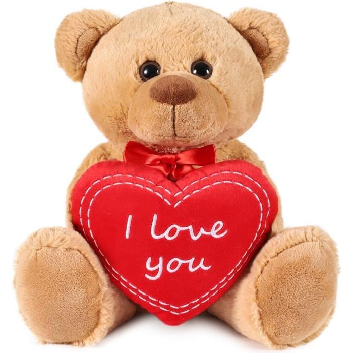 BRUBAKER Peluche Ours / Nounours - 35 cm - Brun - Cœur en Peluche 'I Love You' Inclus