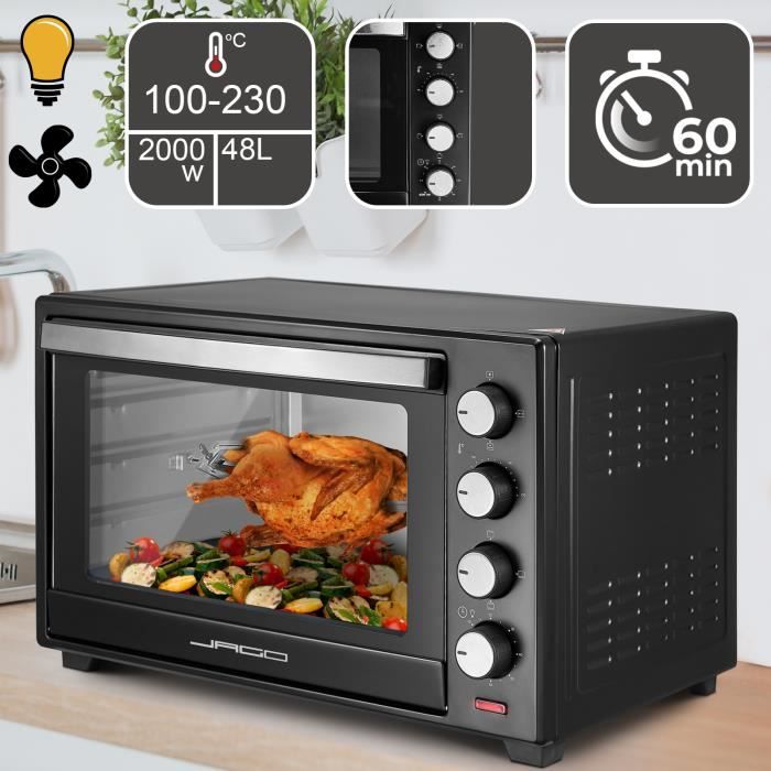 Jago® Mini Four - Capacité 48 L, 2000 W, Minuteur 0-60 min, 100-230°C, 6 Modes de Cuisson, Double Vitrage - Four Électrique, à Poser
