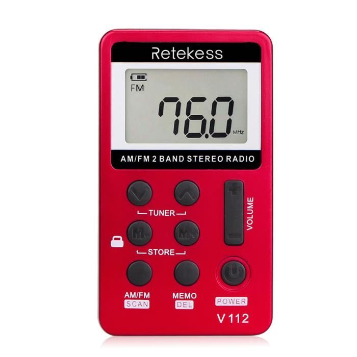 Retekess V-112 Portable AM / FM Stéréo Radio Poche 2 Bande Tuning Numérique Radio Mini Récepteur Radio Extérieure w / Écouteur