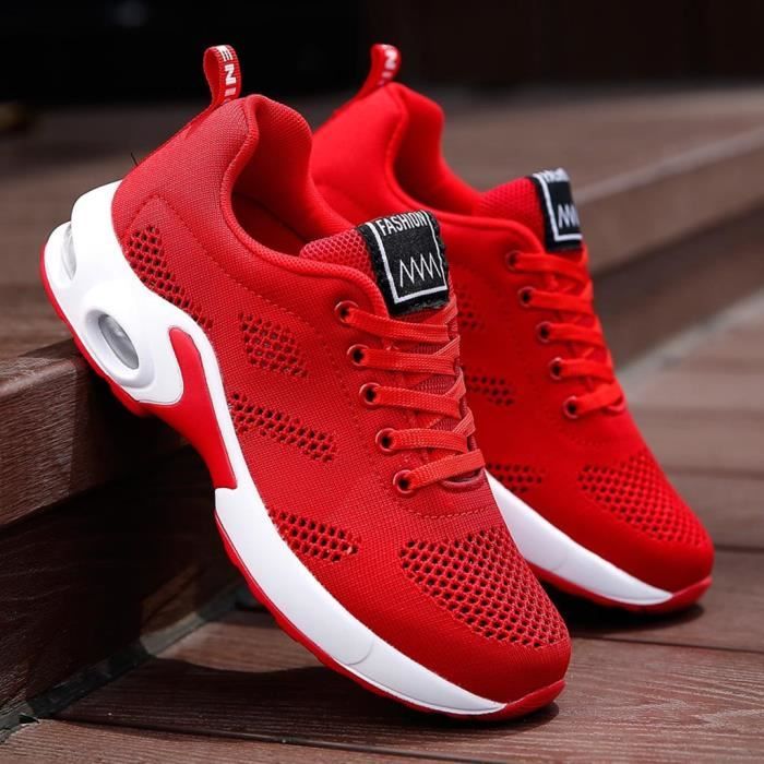 Baskets de sport en maille pour femmes à la mode, chaussures de sport, chaussures de course pour étudiants rouge