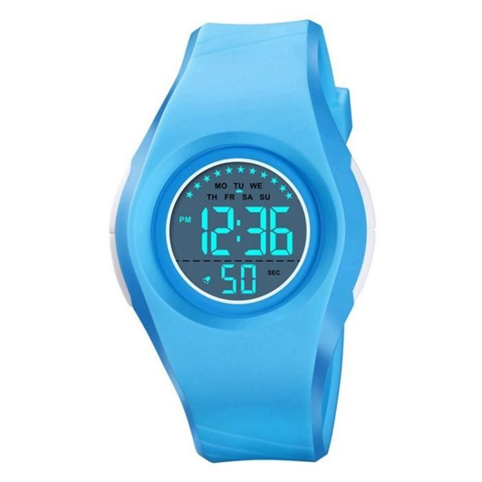 montre enfant fille 10 ans digital marque numérique garcon bracelet chronographe sports étanche affichage lumineux bleu