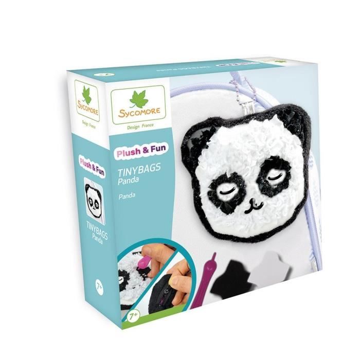 SYCOMORE Plush'n fun tinybags Panda - 1 sac porte clé - 1 outil - 500 pièces de tissu - 3 accessoires - 1 notice
