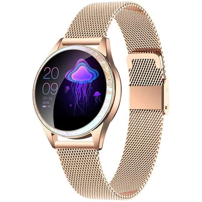 Montre Connectée Femmes IP68 Etanche Bracelet Connecté Écran Coloré Smartwatch avec Cardio Podometre Sommeil Réveil Notifications po