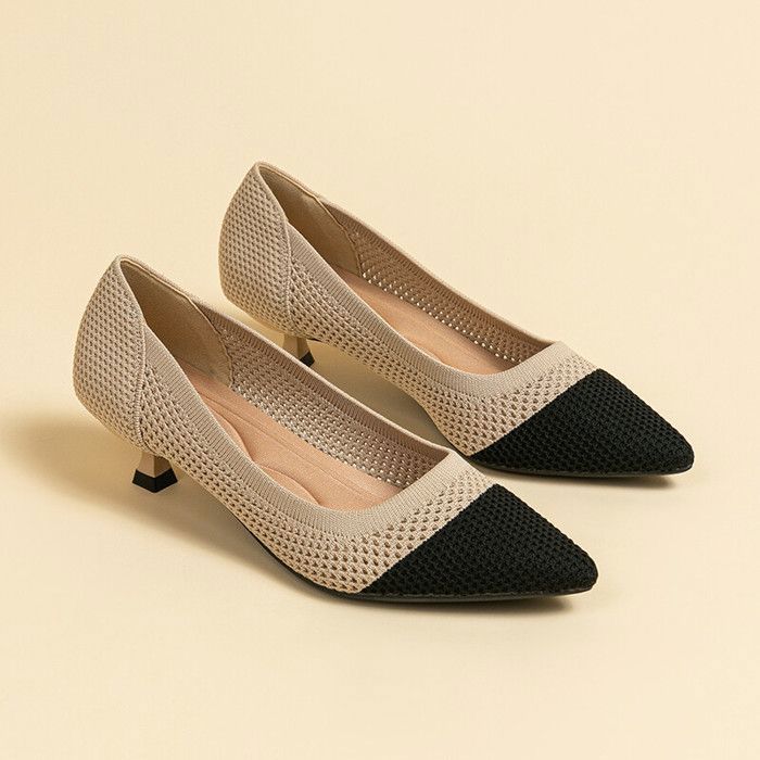 Escarpins Noirs à Talons Avec Empiècement Maille - Marque New Look - Taille UK 5 - Occasion