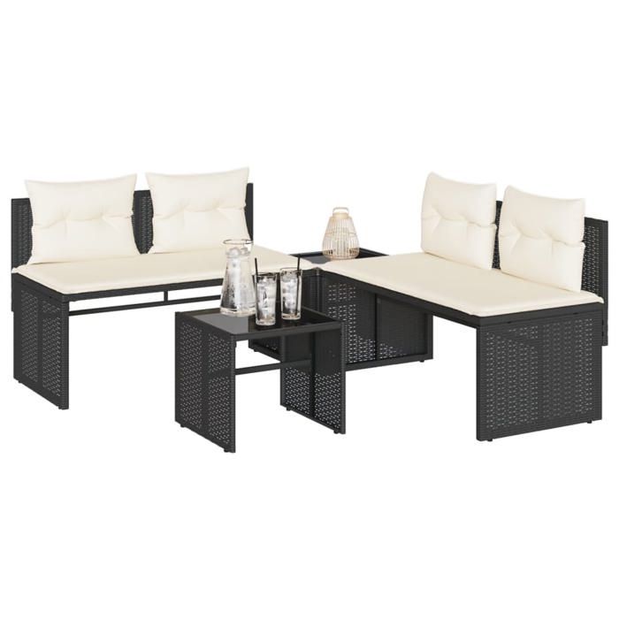 vidaXL Salon de jardin 4 pcs avec coussins noir résine tressée ensemble de canapés dextérieur salon de jardin ensemble 4003878