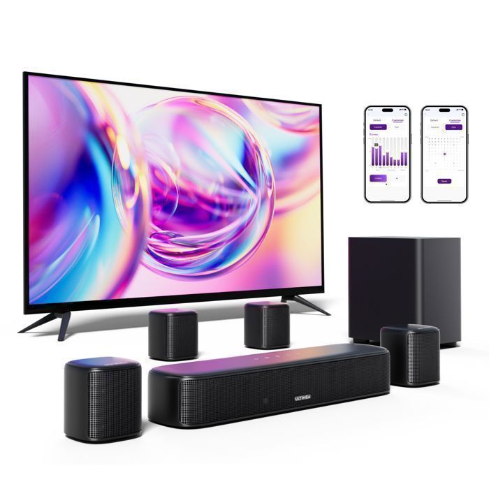 ULTIMEA Aura S4T - Barre de Son 7.1 Canaux avec Caisson de Basses- 350 W - App Contrôle - Bluetooth/OPT/AUX