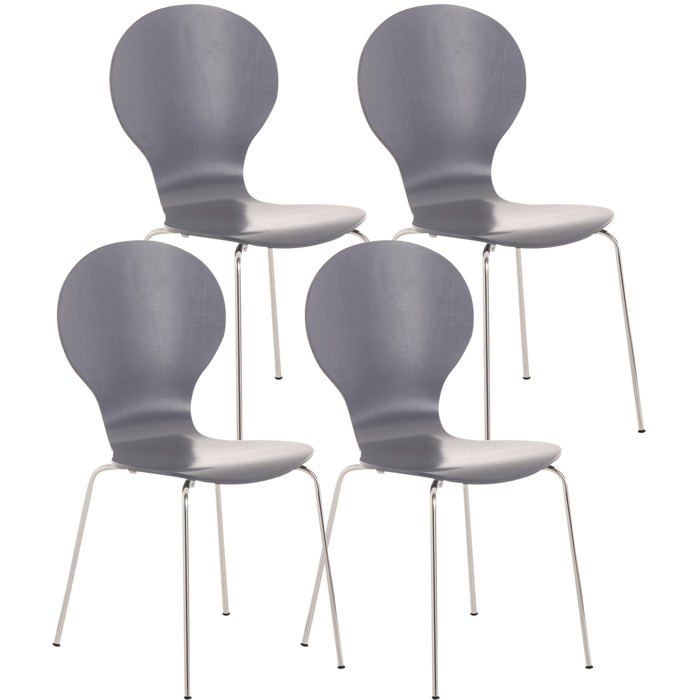 Lot de 4 chaises de cuisine salle a manger empilables dossier arrondi en bois gris et metal chrome 10_0003179 Lot de 4 chaises de cuisine salle a manger empilables dossier arrondi en bois gris et metal chrome 10_0003179
