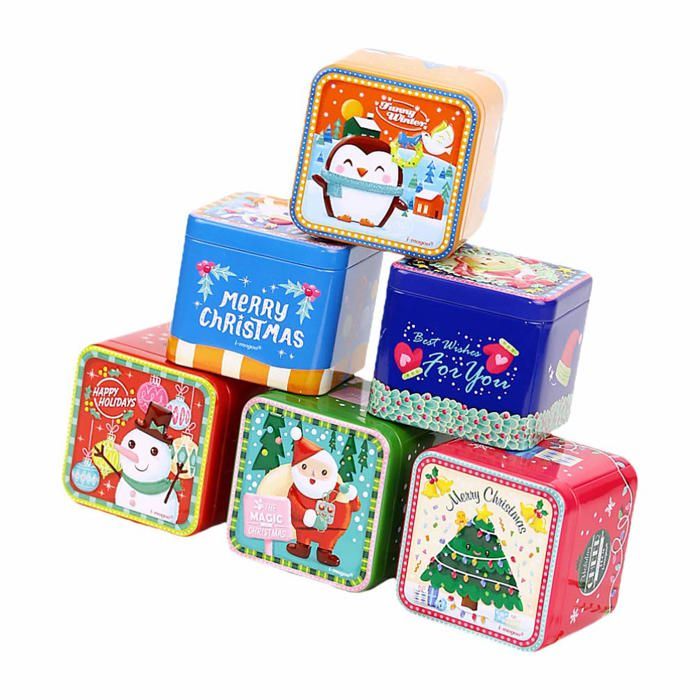 DOITOOL Boîtes à Biscuits De Noël Carrées Métal - Couvercle Père Noël Imprimé - Idéales Pour Cadeaux Gourmands Et Fêtes