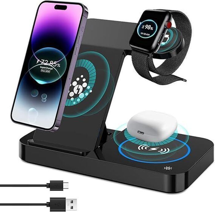 Support De Chargeur Sans Fil Magnétique 5 En 1, Veilleuse LED Reveil Station De Charge Rapide Noir~p220419168