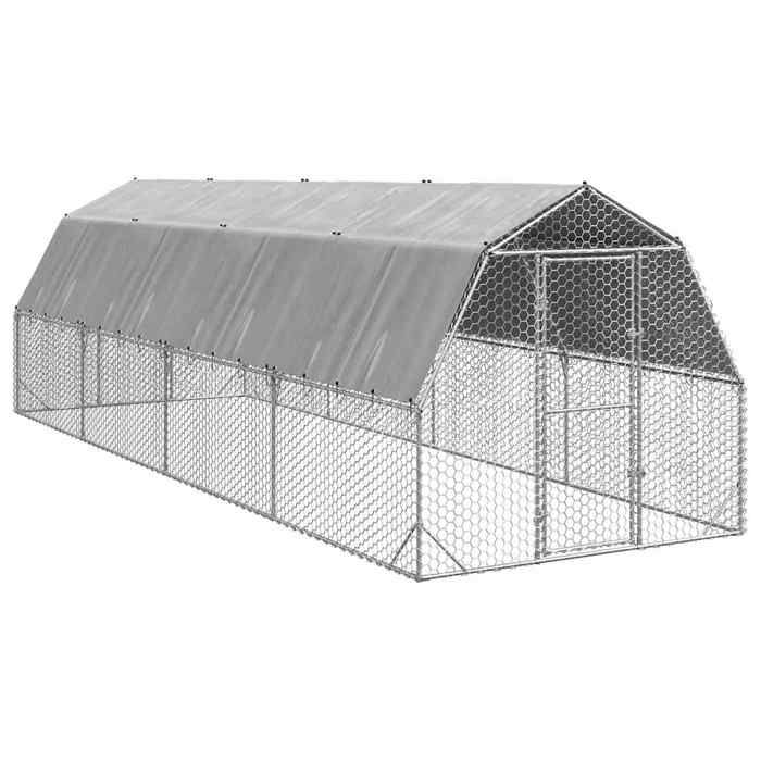 Comparer les prix de vidaXL Poulailler avec toit 2,5x8x2,25 m acier galvanisé, poulailler de promenade, enclos à poules accessible, cage à poules