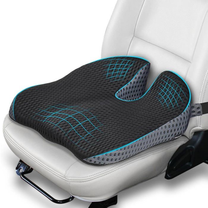 Coussin Voiture Conducteur - Coussin Siège Voiture Rehausseur Adulte en Mousse Mémoire - Coussin Chaise Bureau Anti-Glissant Gris