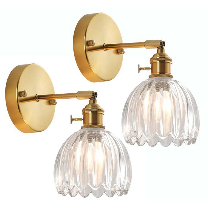 Diday 2pcs Rétro Applique Murale Intérieur avec Interrupteur Abat-jour en Verre,Lampe Murale Vintage Fleur Style Nordique pour Salon