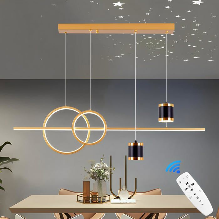 Moderne Dimmable Suspension LED 120cm Hauteur Réglable Lustre de Table à Manger Lustre 50W Suspensionsr Lustre Télécommande Or