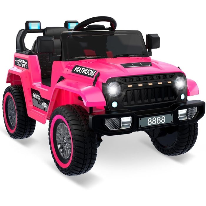 Voiture électrique 12V avec télécommande 2.4 G klaxon Bluetooth Musique lumière avant pour enfants de 3 à 5 Ans rose