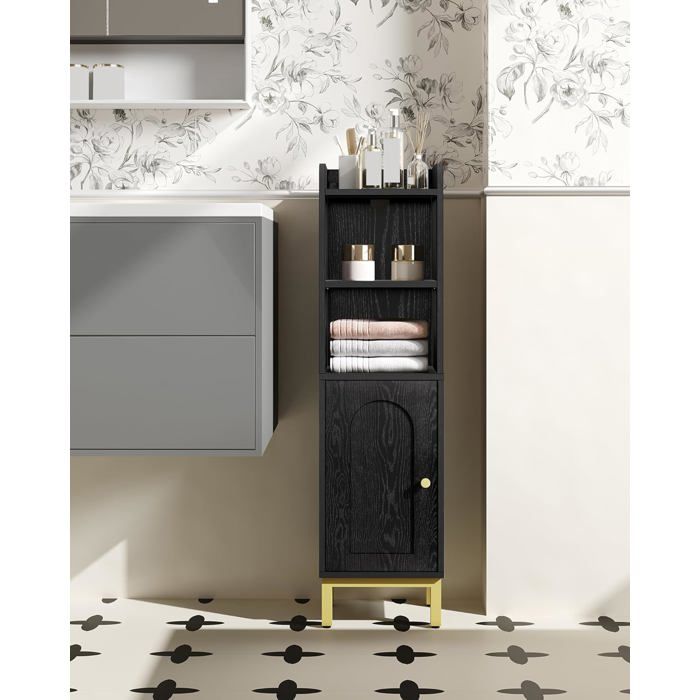 Meuble de Salle de Bain Petit Meuble de Rangement de Salle de Bains Armoire d’Angle avec Porte et Étagères 20 x 25 x 90 cm