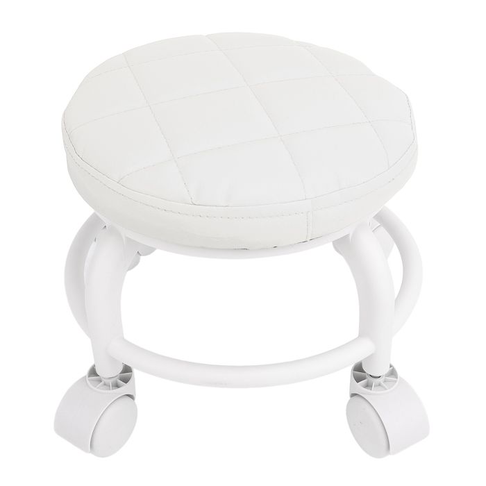SALUTUYA Siège à rouleau bas Siège à rouleau à roulettes PU Cuir Low Roue bouffée pivotante basse hauteur meuble tabouret Blanc