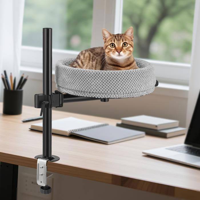 Meilleurs prix pour Lit de bureau pour chat – Rotation à 360° réglable en hauteur – Hamac pour chat dintérieurMotif Ananas (XL Gris foncé)