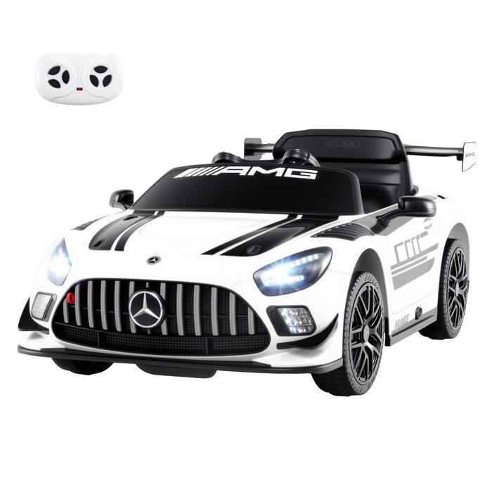 COSTWAY Mercedes-AMG GT3 Voiture &Eacute;lectrique 12V pour Enfants T&eacute;l&eacute;commande 2.4 G Portes Hydrauliques LED klaxon MP3 USB 3-8 Ans Blanc 