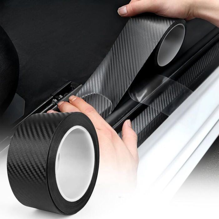Film Carbone Autocollant 5cm10m Carbone Adhésif pour Voiture Fibre de Carbone Autocollant Seuil de Porte de Voiture Carbone