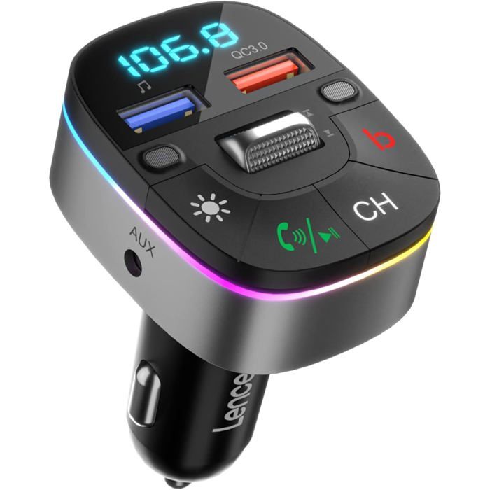 Knocery Bluetooth Voiture Transmetteur FM, 4.8A[PD20W QC3.0] Adaptateur Bluetooth Voiture Radio Lecteur de Musique mp3, Charge Rapide USB et Type C, Appels Mains Libres, Multicolore