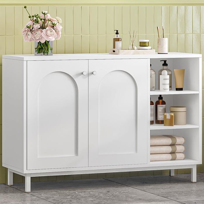 Meuble de Salle de BainArmoire Salle de Bain Placard Rangement avec 2 Portes Compartiment Ouvert Salle de Bains Le Salon