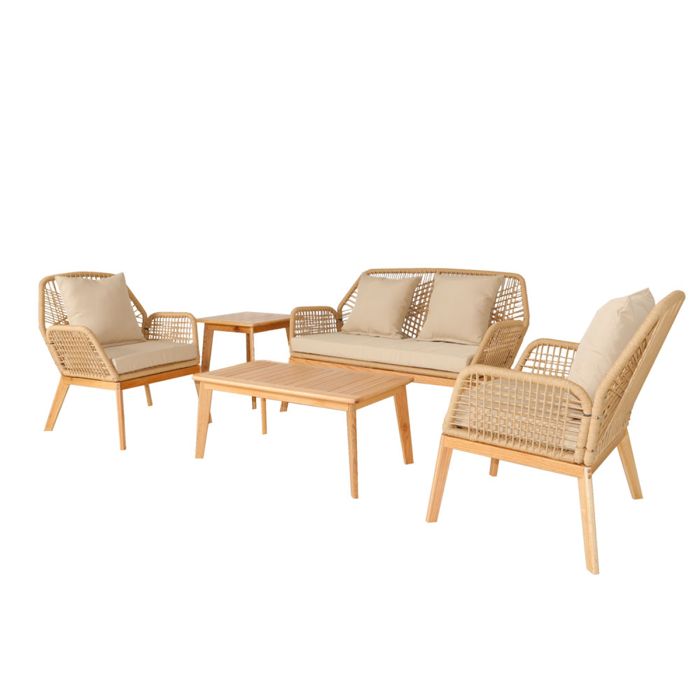 ROSARIO - Salon de jardin 4 places en bois avec 2 tables beige et bois