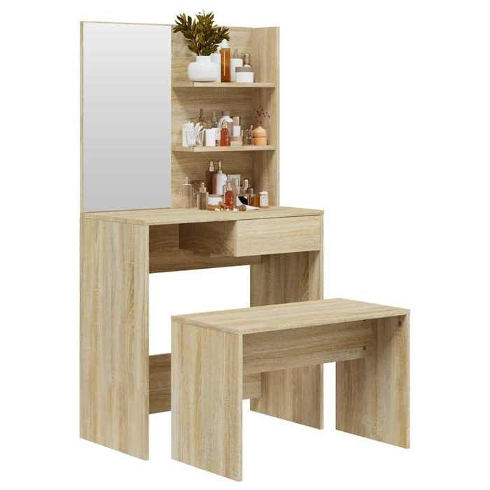 Ensemble de coiffeuse - vidaXL - Chêne Sonoma - 745x40x141 cm - Tabouret inclus - Miroir intégré