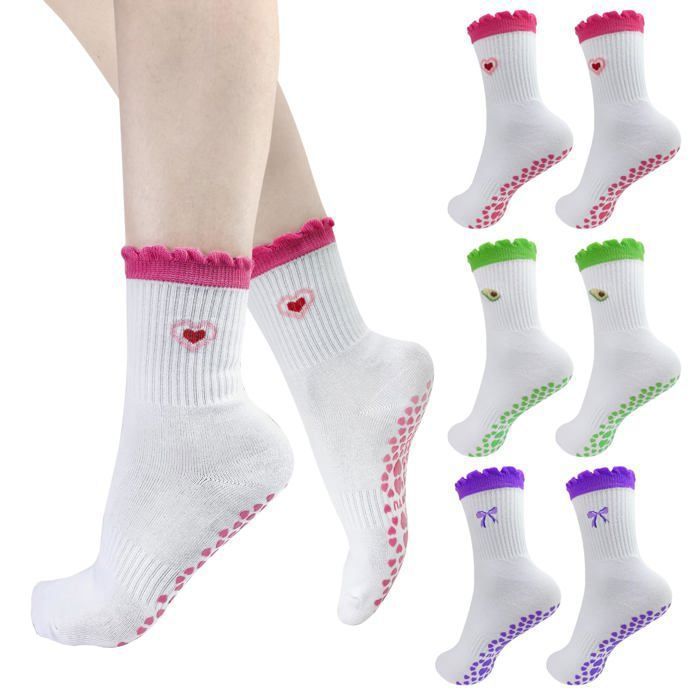 Chaussettes Pilates Femme - 3 paires anti-dérapantes poignées - Convient pour danse fitness reformeur