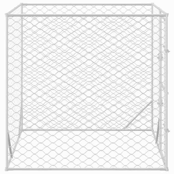 Chenil dextérieur pour chiens - WIENS - Argenté - 2x2x2 m - Acier galvanisé - Porte verrouillable