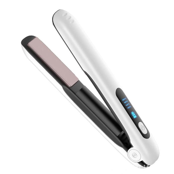Lisseur à cheveux 4 réglages de température design ergonomique batterie 5000 mAh portable blanc