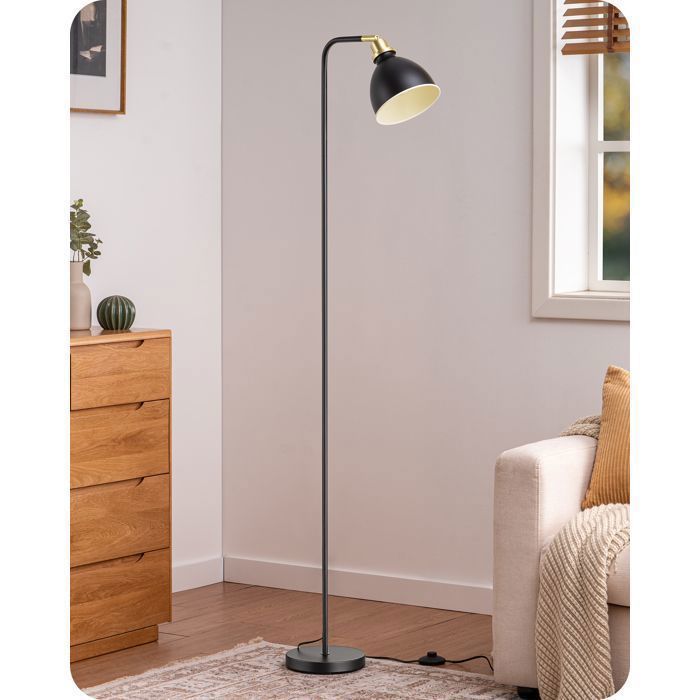 EDISHINE Lampadaire Industriel Lampe sur Pied Rétro avec abat-jour en métal tête réglable ampoule E27 LED incluse noir