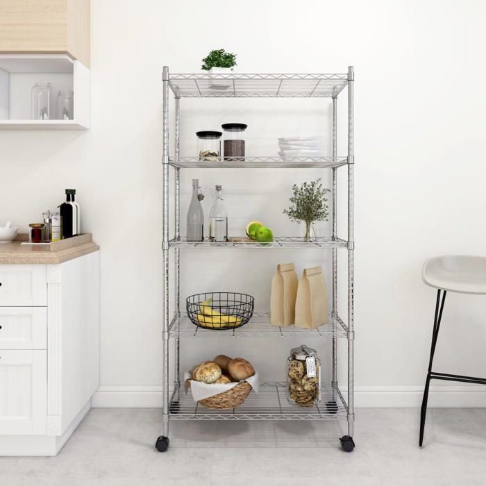 SALE 2026 Étagère industrielle Argent - Étagère de rangement 5 niveaux roues 75x35x155cm Chrome 250 kg PRO758597691