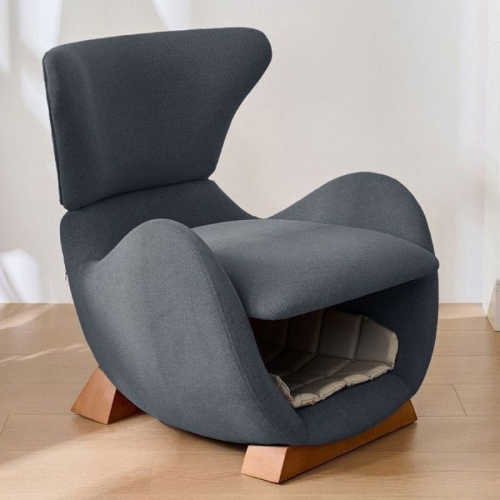 Fauteuil design requin-baleine 1 place anti-griffures refuge chat petit chien canapé TV salon 66x69x76cm Gris ！ CORBEILLE