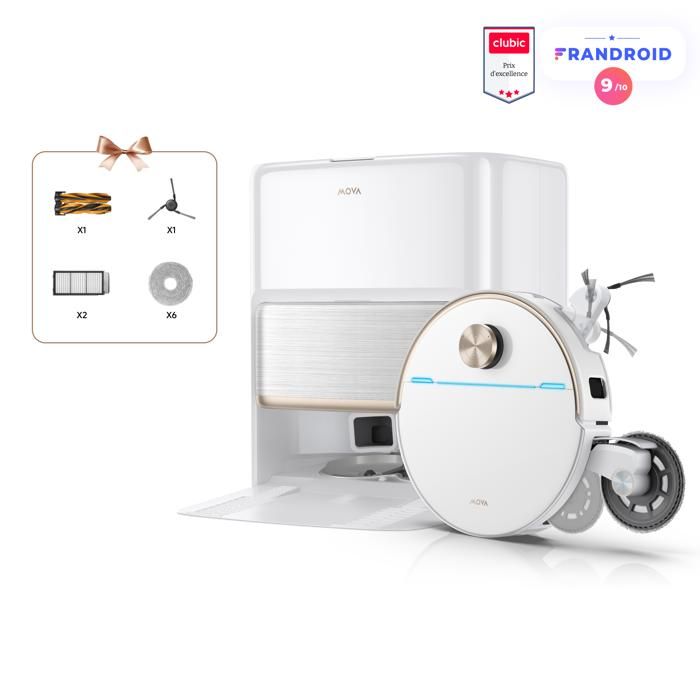 MOVA V70 Ultra Complete Robot aspirateur laveur MaxiReachX 42000 Pa 15 N/300 tr/min franchissement 9 cm EcoCyclone