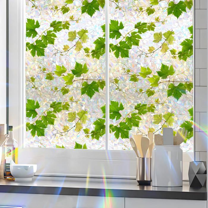 Film Fenetre Anti Regar Autocollant Vitre Feuilles de Plantes Film Occultant Fenetre Décoratif pour Fenetre Vigne Verte 40 x 100 cm
