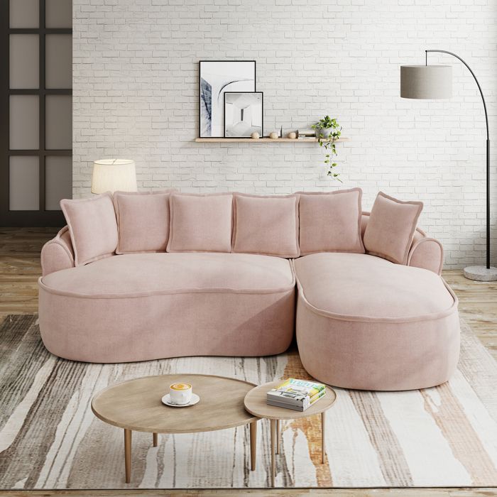 Canapé d’angle modulable sans montage en chenille rose 3 places chaise longue 252 x 164 x 67 cm