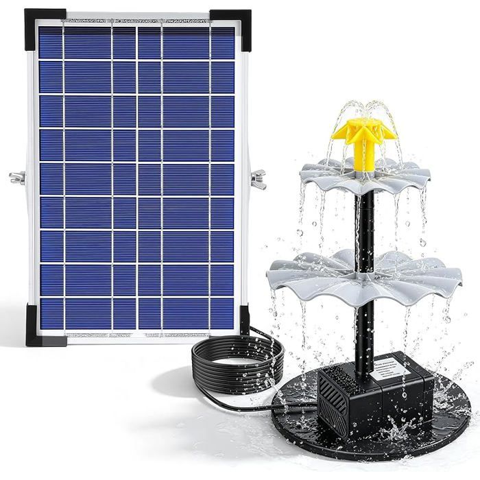 10W Fontaine Soireavec Batterie 1500mAhPompe Soire pour Fontaine 250L/h 9 Buses Hauteur 90cmKit Fontaine Soire pour