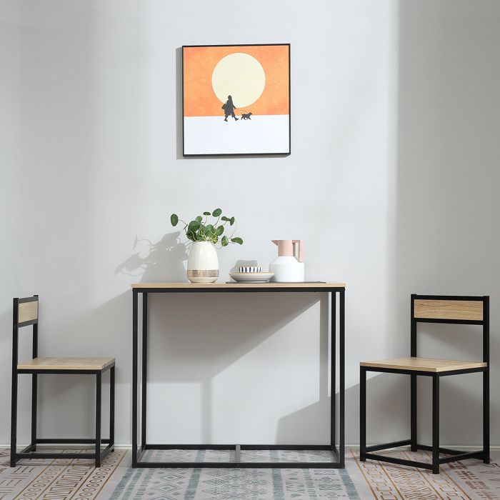 Ensemble Table et 2 Chaises Gain de Place pour 2 Personnes - TCQPZ - Bois et Metal Chene Clair 90 × 47 × 76 cm