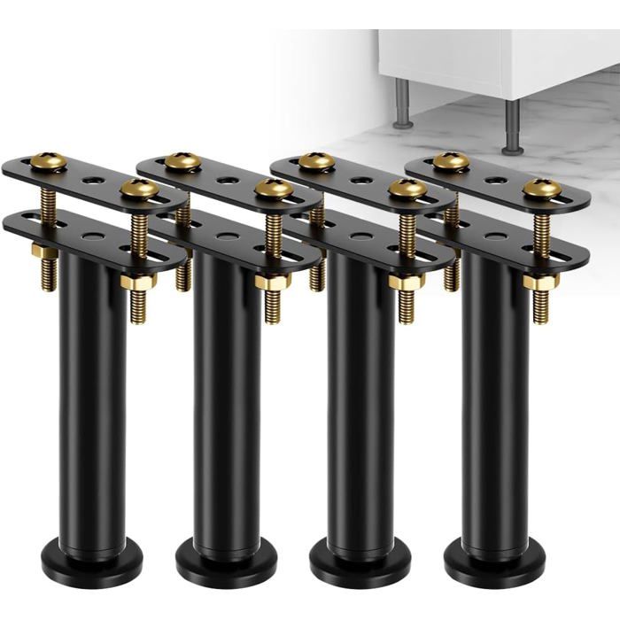 Pieds de Lit Réglables - Lot de 4 - Acier Renforcé - Support Central Robuste - Pour Sommier à Lattes et Meubles - Hauteur RATELIER