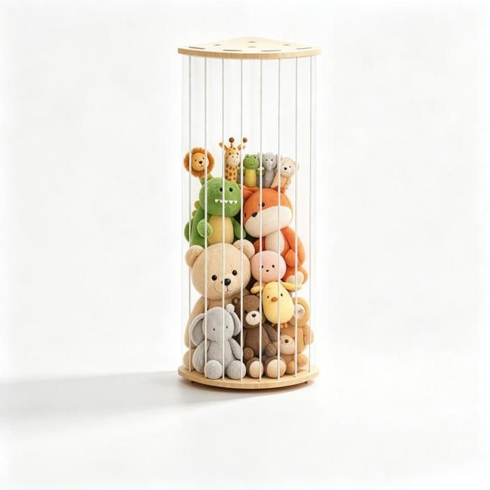 SUPFINE Meuble Rangement Peluche d’angle 30x30x125cm Support dangle Tour Verticale en Bois pour Jouets et Doudous