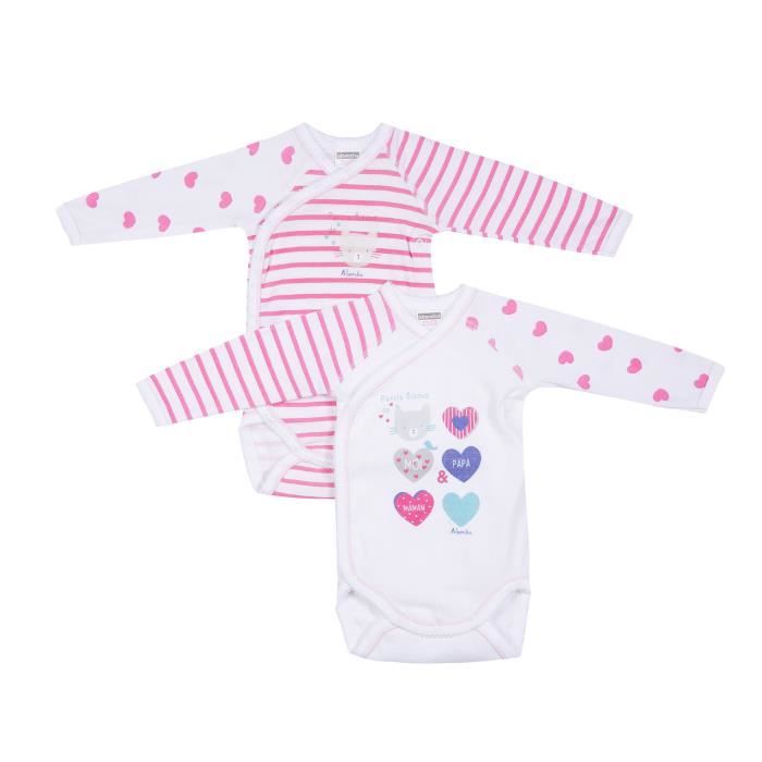 Lot De 2 Bodies Bebe Cache Coeur Manches Longues Fille Absorba 100 Coton Blanc Et Rose Motif Chat Et Cœurs Cdiscount Puericulture Eveil Bebe