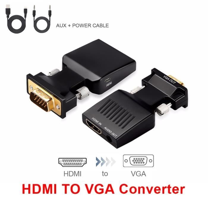 Adaptateur HDMI Vers VGA Zuya Full HD 1080P Plaqué Or - Convertisseur Vidéo