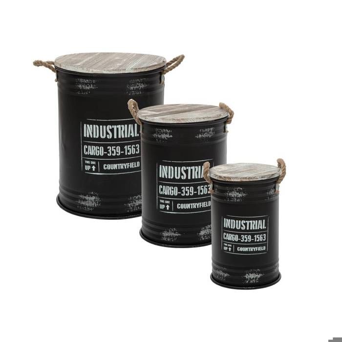 Coffre Bidon Noir x 3 Industrial - Atmosphera Créateur dintérieur