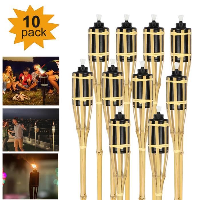 hengda 10x set de lampes de jardin torche de jardin en bambou 90cm torches déco torche