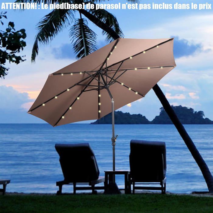 Parasol de Jardin 3M - GOPLUS - 25° Inclinable - Manivelle - 8 Arceaux